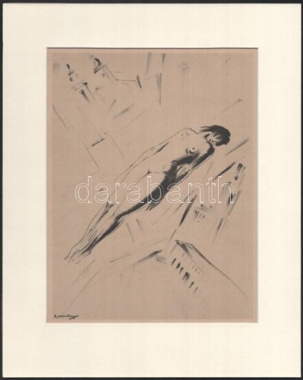Ruzicskay György (1896-1993): Illusztráció a Szerelemkeresőből. Algrafia, papír, jelzett az algrafián, paszpartuban, 24×18 cm