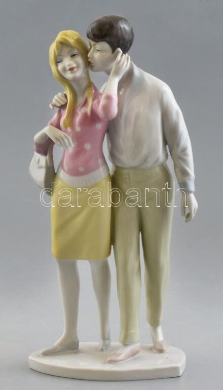 Unterweissbach porcelán retró pár. Kézzel festett, jelzett (terv.: Kurt Steiner), minimális kopással, m: 21,5 cm
