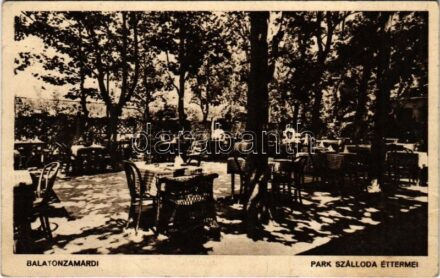1940 Zamárdi, Balatonzamárdi; Park Szálloda éttermei, kert + 'P.U. LEVÉLSZEKRÉNYBŐL' (fa)