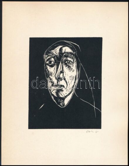 Gacs Gábor (1930-2019): Fej. Linómetszet, papír, jelzett, 14,5×11,5 cm