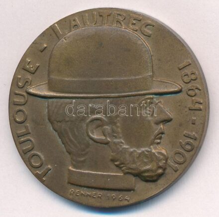 Renner Kálmán (1927-1994) 1964. 'Toulouse-Lautrec 1864-1901 / Moulin Rouge' kétoldalas Br emlékérem (40mm) T:1-