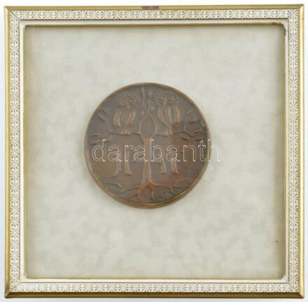 Asszonyi Tamás (1942-) DN 'JP AT' Br emlékérem (42,5mm) képkeretbe rögzítve, hátoldalán támasztóval (102x102mm) T:1-