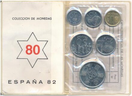 Spanyolország 1980. 50c-100P 'Európa Bajnokság 1982' (6xklf) műbőrtokos forgalmi sor T:BU Spain 1980. 50 Centimos - 100 Pesetas 'European Championship 1982' (6xdiff) coin set in faux leather case C:BU