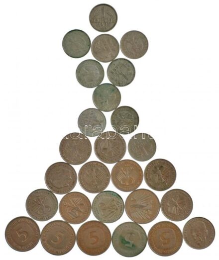 Német Szövetségi Köztársaság 1950-1990. 1M Cu-Ni (10x) + 1973-1990. 2M Cu-Ni (11x) + 1980-1991. 5M Cu-Ni (6x) T:2,2- Federal Republic Germany 1950-1990. 1 Mark Cu-Ni (10x) + 1973-1990. 2 Mark Cu-Ni (11x) + 1980-1991. 5 Mark Cu-Ni (6x) C:XF,VF