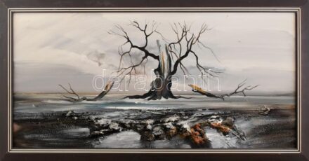 Tóth Rozália (1946-2015): Tél. Olaj, vegyes technika, farost, jelzett, 40x100 cm. Dekoratív fakeretben.