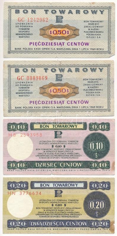 Lengyelország 1969. 50c (2x) 'Bon Towarowy' + 1979. 10c + 20c 'Bon Towarowy' T:III-