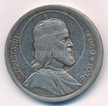 1938. 5P Ag 'Szent István' T:2 patina Adamo P8.1