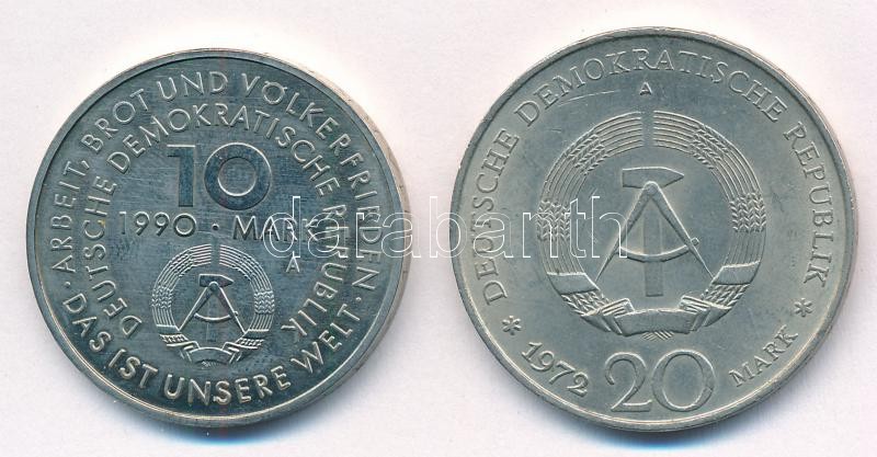 NDK 1972. 20M Cu-Ni 'Wilhelm Pieck' + 1990. 10M Cu-Ni 'A munka ünnepe' T:2,1 GDR 1972. 20 Mark Cu-Ni 'Wilhelm Pieck' + 1990. 10 Mark Cu-Ni 'International Labour Day' C:XF,UNC Krause KM#42, KM#136 - Image 2