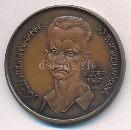 Fritz Mihály (1947-) 1987. 'MÉE Szeged / József Attila halálának 50. évfordulója' bronz emlékérem (42,5mm) T:1-