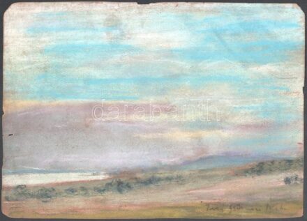 Iványi Grünwald Béla jelzéssel: Vízparti táj. Pasztell, papír. Sérült. 25x35 cm