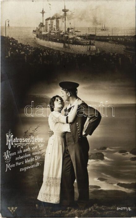 1915 Osztrák-magyar haditengerészet matróza a szerelmével / K.u.K. Kriegsmarine Matrosenliebe / Austro-Hungarian Navy mariner with his lover + 'K.u.K. Kriegsmarine SMS Erzherzog Ferdinand Max'