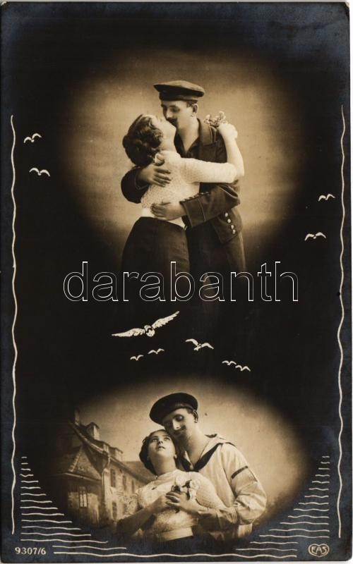 1913 Osztrák-magyar haditengerészet matróza a szerelmével / K.u.K. Kriegsmarine Matrosenliebe / Austro-Hungarian Navy mariner with his lover. EAS 9307/6. + 'CATTARINO-FIUME TENGERI POSTA'