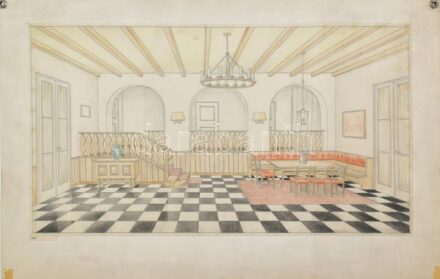 Tálos Gyula (1887-1975)?: Hall terve. Ceruza, pausz. jelzés nélkül. 44x24 cm Kartonon.