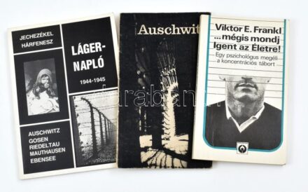 3 db holokauszt témájú kötet: Kazimierz Smolen: Auschwitz. (Oswiecim). 1940-1945. Oswiecim, 1966, Auschwitzi Múzeum. Kiadói papírkötés, kissé kopott, foltos borítóval. + Viktor E. Frankl: ...mégis mondj Igent az Életre! Egy