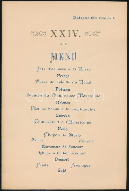1901 Bp., menükártya