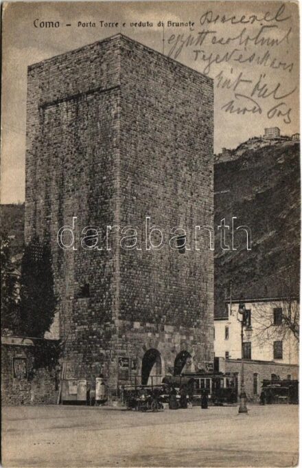 1910 Como, Porta Torre e veduta di Brunate / tower gate, tram (EK)