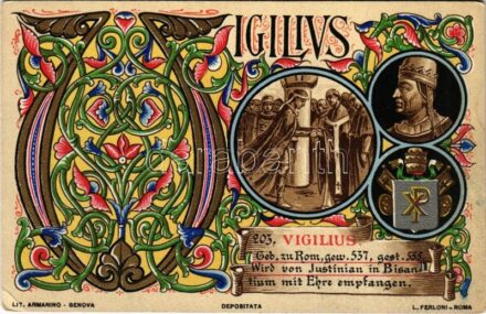Pope Vigilius. Lit. Armanino Genova L. Ferloni, Art Nouveau, floral, litho (EK)