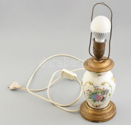 Herendi Viktória mintás lámpatest, kézzel festett, jelzett, a porcelán rész hibátlan, fa rész kissé sérült, m: 27 cm (égő aljáig)
