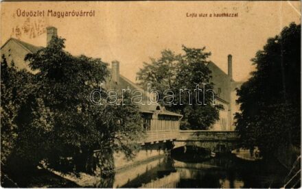 1907 Magyaróvár, Mosonmagyaróvár; Lajta vize a kávéházzal, híd. W L. (?) 2172. Pingitzer Ignác kiadása (fa)