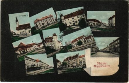 1908 Magyaróvár, Mosonmagyaróvár; mozaiklap vasútállomással. G.M.P. 618. (EK)