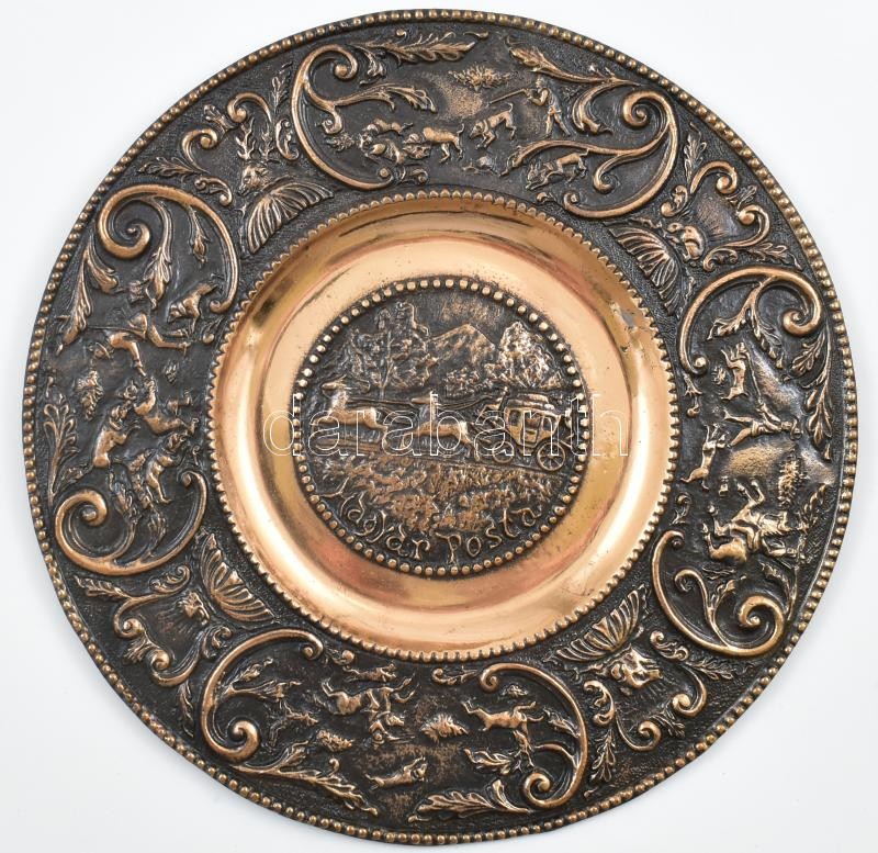 'Magyar Posta' iparművész réz fali dísztál, d: 22 cm