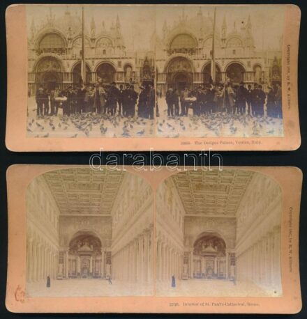 1896-1897 4 db sztereófotó Olaszországból, 9×18 cm