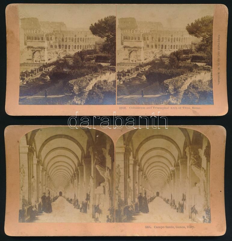 1896-1897 4 db sztereófotó Olaszországból, 9×18 cm - Image 2