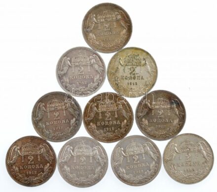 1912KB 2K Ag 'Ferenc József' (10x) közte fordított peremfeliratú is T:2 patina Adamo K6