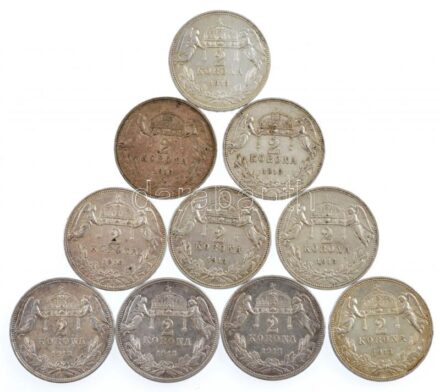 1913KB 2K Ag 'Ferenc József' (10x) közte fordított peremfeliratú is T:2 patina Adamo K6