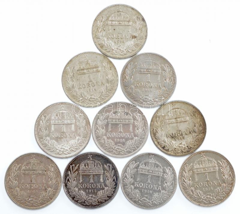 1914KB 1K Ag 'Ferenc József' (10x) közte fordított peremfeliratú is T:1-,2 Adamo K5.1