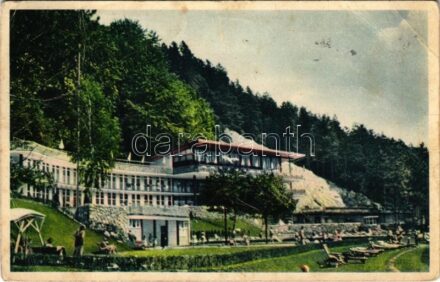 1949 Trencsénteplic, Trencianske Teplice; Lesní thermální kupaliste 'Na zelené zábe' / fürdő / spa, bath (EB)
