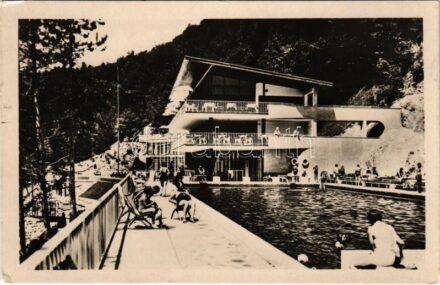 1950 Trencsénteplic, Trencianske Teplice; Kúpaliste 'Zelená zaba' / fürdő, medence / spa, bath, swimming pool (EK)