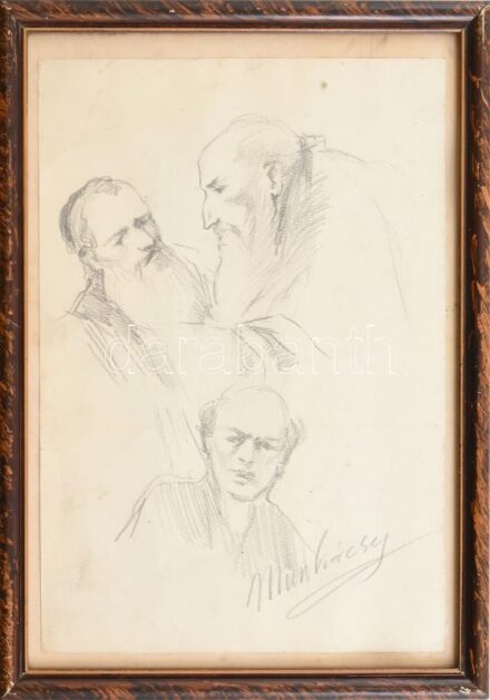 Munkácsy jelzéssel: Alakok. Ceruza, papír. Lap széle kissé sérült. Dekoratív, üvegezett, kissé kopott fakeretben. 30×21 cm