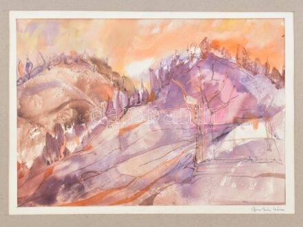 Gulyás Dénes (1927-2003): Színes táj. Akvarell, papír, jelzett, paaszpartuban, 22,5x32,5 cm