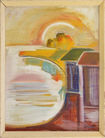 Egry József jelzéssel: Hegyvidéki táj. Vegyes technika, papír, sérült, fakeretben, 58x44 cm