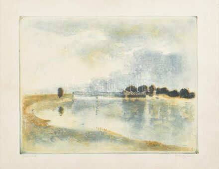 Elekfy Jenő (1895-1968): Duna-híd. Akvatinta, papír, jelzett, lap széle sérült, kis gyűrődésekkel, 29×38 cm