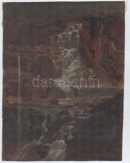 Jelzés nélkül, feltehetően 1900 körül: Vízesés. Olaj, vászon, kissé sérült, vakráma nélkül, 34x26 cm