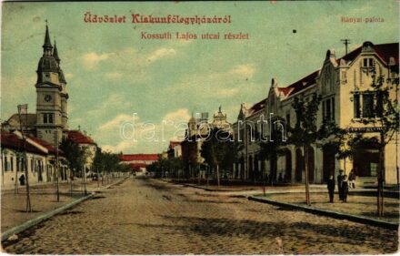 1912 Kiskunfélegyháza, Kossuth Lajos utca, Bányai palota, Tóth György szabó üzlete (szakadás / tear)