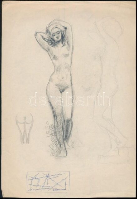 Jakab Gyula (1910-1991): Akt. Ceruza, papír, jelzett, 29×20 és 24×11,5 cm