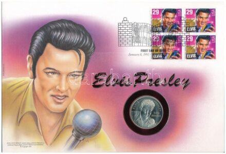 Sao Tomé és Principé 1993. 500D Cu-Ni 'Elvis Presley' érmés borítékban, elsőnapi bélyegzéses bélyeggel T:1- Saint Thomas & Prince Islands 1993. 500 Dobras Cu-Ni 'Elvis Presley' in coin envelope with first day of issue stamp C:AU