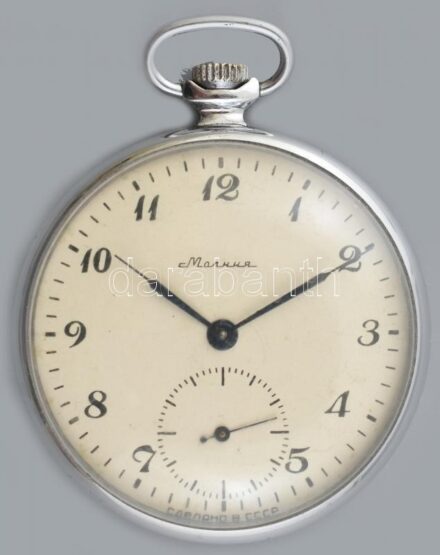 Molnija szovjet fémtokos zsebóra, másodpercmutatós, működő, jó állapotban, d: 42 mm