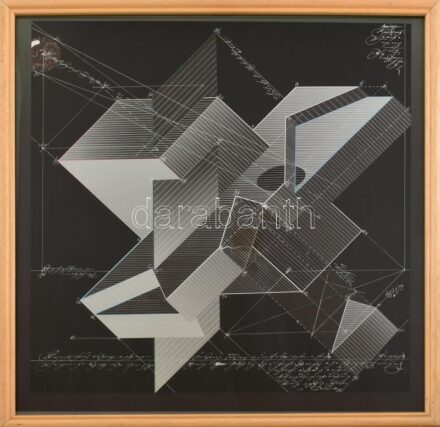 Jelzés nélkül: Geometrikus formák. Ofszet, papír, üvegezett fakeretben, 40×40 cm