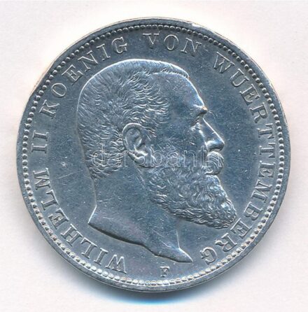 Német Államok / Württemberg 1910F 3M Ag 'II. Vilmos' T:2- ph. German States / Wurttemberg 1910F 3 Mark Ag 'Wilhelm II' C:VF edge error Krause KM#635