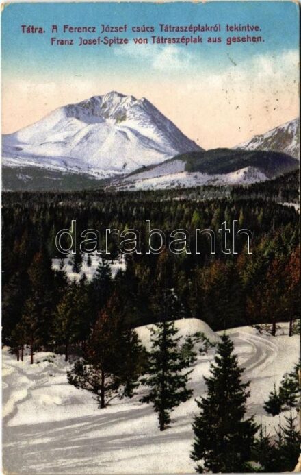 1914 Tátraszéplak, Tatranska Polianka, Westerheim (Magas-Tátra, Vysoké Tatry); A Ferenc József-csúcs Tátraszéplakról nézve. Cattarino S. utóda Földes Samu kiadása. Dr. Guhr felvétele / Stít Frantiska Jozefa / Franz Josef-Spitze /