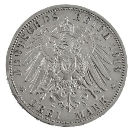Német Államok / Poroszország 1913A 3M Ag 'II. Vilmos uralkodásának 25 éves évfordulója' T:2- ph. German States / Prussia 1913A 3 Mark Ag '25th anniversary of the reign of Wilhelm II' C:VF edge error Krause KM#535