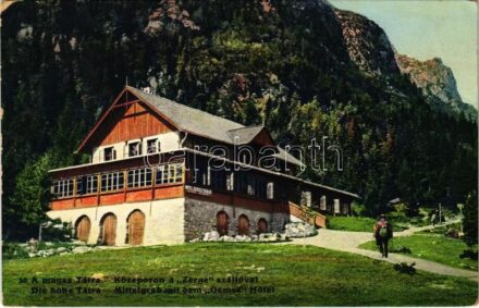 Tátra, Magas-Tátra, Vysoké Tatry; Középorom a Zerge szállóval. Paul Bender kiadása / Mittelgrad mit dem Gemse Hotel / mountain peak, hotel (EK)
