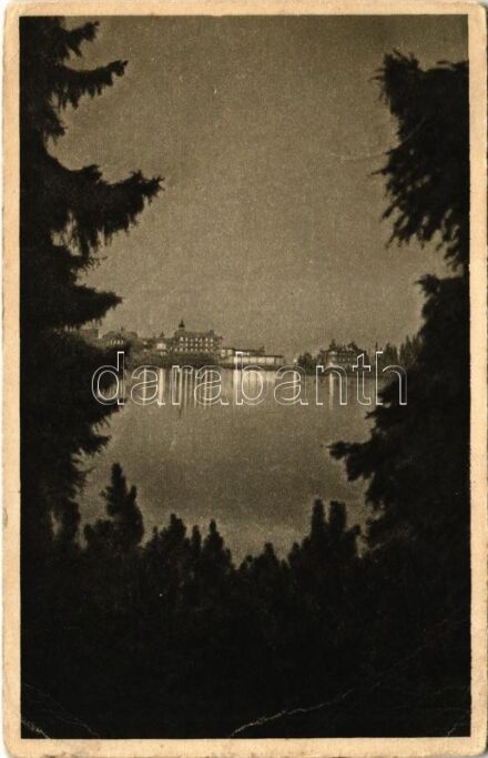 1920 Tátra, Magas-Tátra, Vysoké Tatry; Strbské pleso v noci / Csorba-tó este / lake at night (EB)
