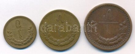 Mongólia 1925. 5m Cu + 1937. 2m Al-bronz + 5m Al-bronz T:2,2- ph. Mongolia 1925. 5 Mongo Cu + 1937. 2 Mongo Al-bronz + 5 Mongo Al-bronz C:XF,VF edge error Krause KM#3.1,KM#11