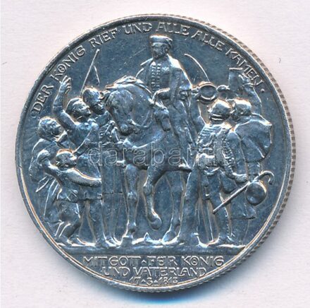 Német Államok / Poroszország 1913A 2M Ag 'Napóleon legyőzésének 100 éves évfordulója' T:1-,2 karc German States / Prussia 1913A 2 Mark Ag '100 Years - Defeat of Napoleon' C:AU,XF scratched Krause KM#532