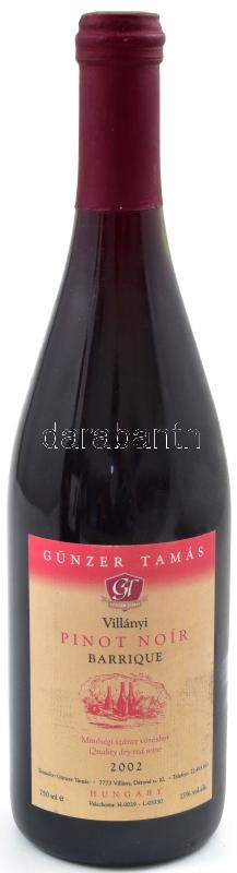 2002 Günzer Tamás Villányi pinot noir barrique, bontatlan palack vörösbor, szakszerűen tárolva, 0,75l,